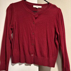 Ann Taylor Loft Women's Brick reddish button down long sleeve cardigan SZ: M